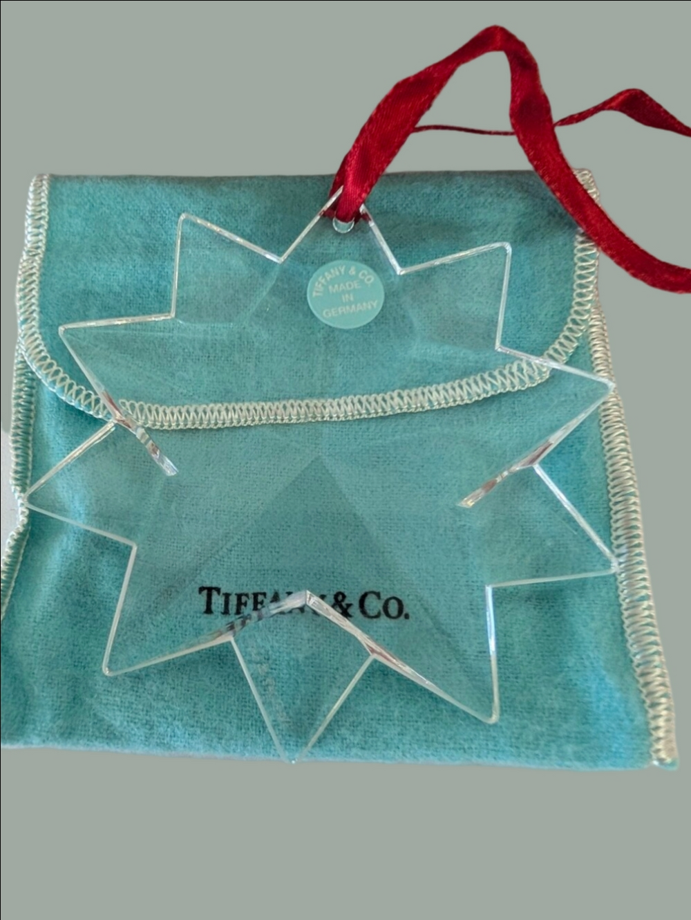 Vintage Tiffany Crystal Star Dust Bag And Original Box.
